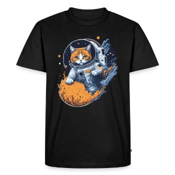 Illustration d’un chat dans une combinaison spatiale - T-shirt Premium bio Homme - noir - Devant - Nico (187cm)