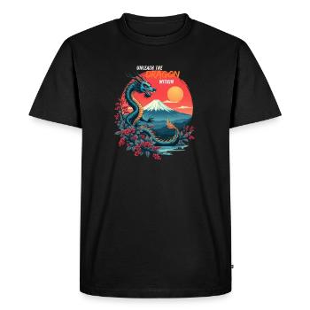 Dragon japonais au mont Fuji avec fleurs de cerisier - T-shirt Premium bio Homme - noir - Devant - Nico (187cm)