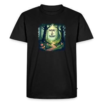 La nature est ma thérapie - Méditation en forêt - T-shirt Premium bio Homme - noir - Devant - Nico (187cm)