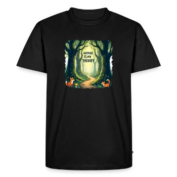 La nature est ma thérapie - Méditation en forêt - T-shirt Premium bio Homme - noir - Devant - Nico (187cm)