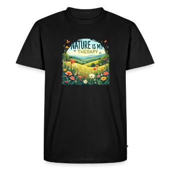 Nature is my Therapy - Flower Meadow - Men's Premium Organic T-Shirt - black - Front - Nico (187cm)