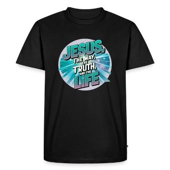 Jésus – Le chemin, la vérité et la vie - T-shirt Premium bio Homme - noir - Devant - Nico (187cm)