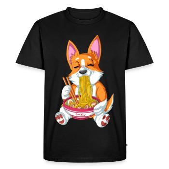 Cute Corgi Enjoying Ramen - Men's Premium Organic T-Shirt - black - Front - Nico (187cm)