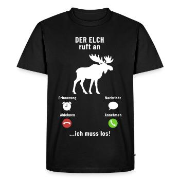 The moose is calling - I have to go - saying - Men's Premium Organic T-Shirt - black - Front - Nico (187cm)