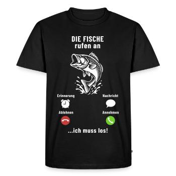The fish are calling - I have to go - Angler Spruch - Men's Premium Organic T-Shirt - black - Front - Nico (187cm)
