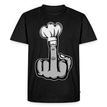 Doigt du milieu Stinky Finger chapeau de chef Design - T-shirt Premium bio Homme - noir - Devant - Nico (187cm)