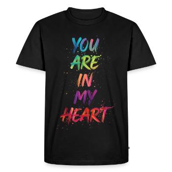 Tu es dans mon cœur Texte en couleur Peinture Imprimé - T-shirt Premium bio Homme - noir - Devant - Nico (187cm)