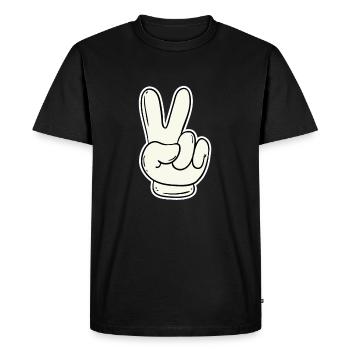 Signe de la main victoire et paix - T-shirt Premium bio Homme - noir - Devant - Nico (187cm)