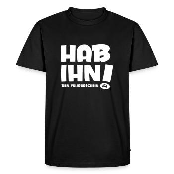 hab ihn den fuehrerscheint - Männer Premium Bio T-Shirt - Schwarz - Vorne - Nico (187cm)