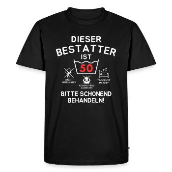 Cet entrepreneur de pompes funèbres a 50 ans. - T-shirt Premium bio Homme - noir - Devant - Nico (187cm)