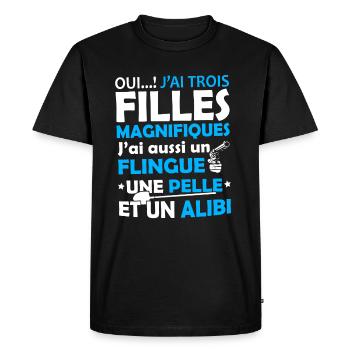 T-shirt pour Papa - J'ai trois Filles Magnifiques - T-shirt Premium bio Homme - noir - Devant - Nico (187cm)