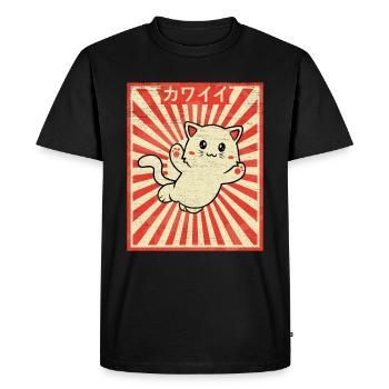 Japanese Kawaii Cat Otaku Anime Vintage - Men's Premium Organic T-Shirt - black - Front - Nico (187cm)