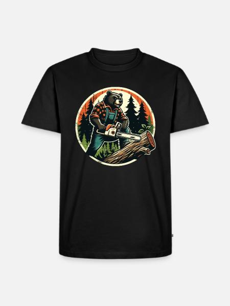Lumberjack Bear Power en natuur in harmonie - Mannen Premium Bio T-shirt - zwart