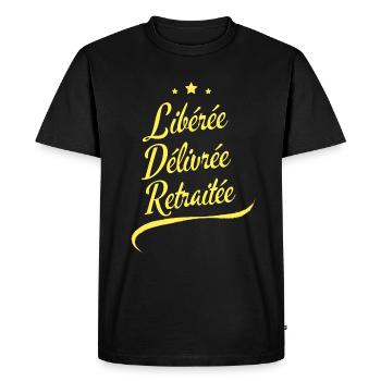 Libérée Délivrée Retraitée Cadeau Retraite Femme - T-shirt Premium bio Homme - noir - Devant - Nico (187cm)