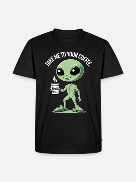 Außerirdischer mit Kaffeebecher - Männer Premium Bio T-Shirt - Schwarz