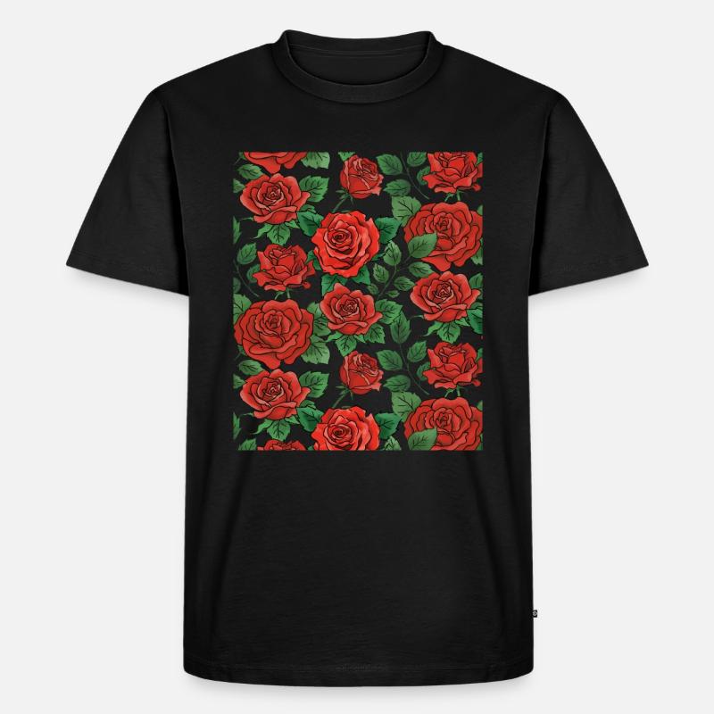 Rosen Muster - Männer Premium Bio T-Shirt - Schwarz