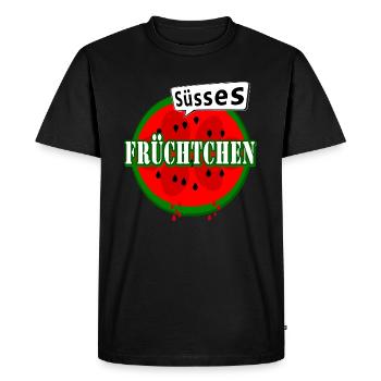 Melone Sprechblase Süßes Früchtchen - Männer Premium Bio T-Shirt - Schwarz - Vorne - Nico (187cm)
