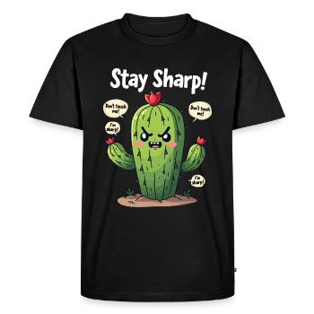 Stay Sharp - Funny Cactus - Men's Premium Organic T-Shirt - black - Front - Nico (187cm)