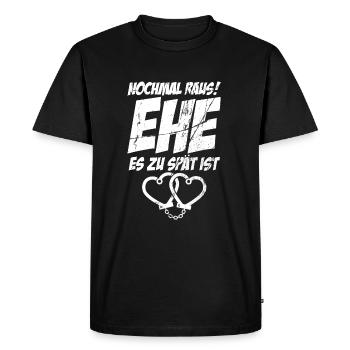 ICI encore il est trop tard est drôle chemise JGA - T-shirt Premium bio Homme - noir - Devant - Nico (187cm)