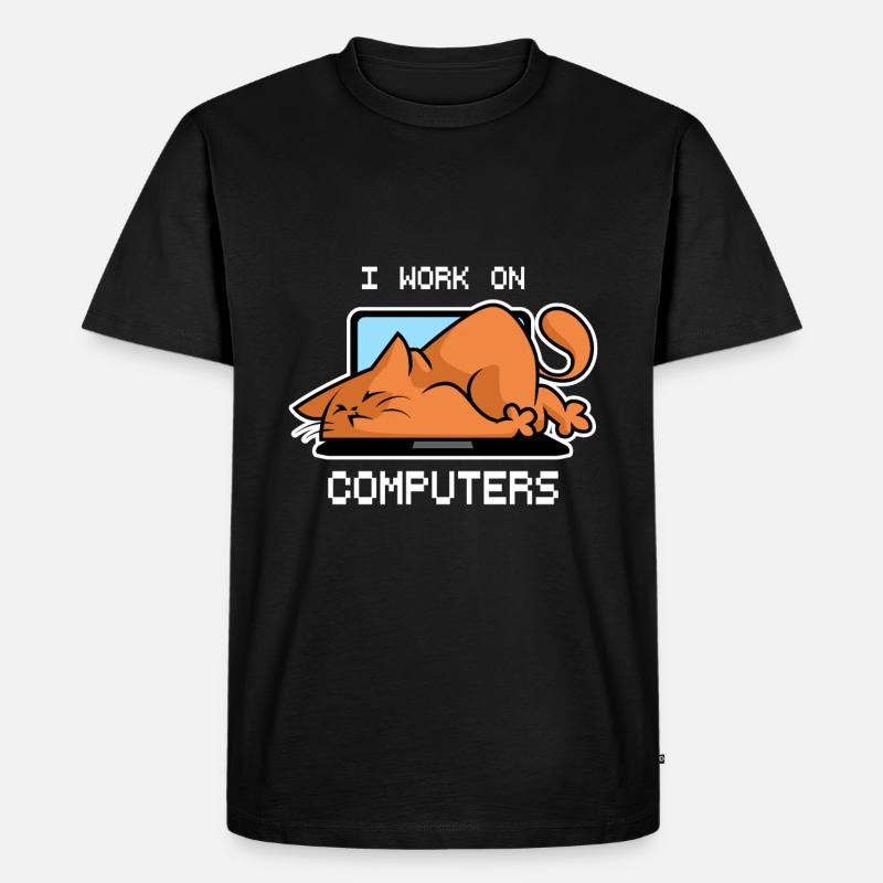 Katzen Computer - Männer Premium Bio T-Shirt - Schwarz