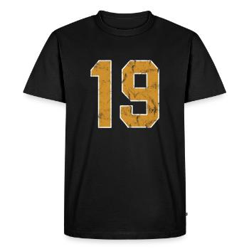 Numéro 19 anniversaire - style baseball - T-shirt Premium bio Homme - noir - Devant - Nico (187cm)
