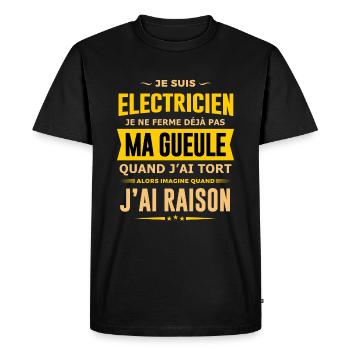 Electricien humour qui ne ferme pas sa gueule - T-shirt Premium bio Homme - noir - Devant - Nico (187cm)