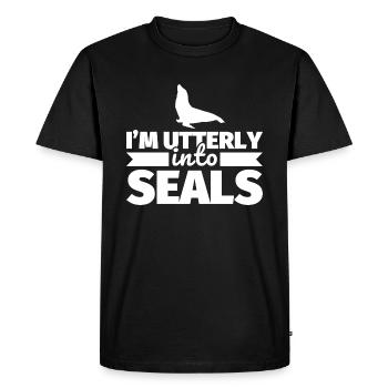 Sceau drôle disant amoureux des phoques - T-shirt Premium bio Homme - noir - Devant - Nico (187cm)
