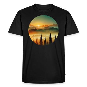 Forest Mountains Sunrise Hiking Mountaineering - Men's Premium Organic T-Shirt - black - Front - Nico (187cm)