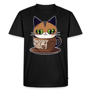 Chat de café mignon - T-shirt Premium bio Homme - noir - Devant - Nico (187cm)