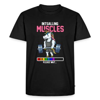 Musculation T-shirt haltérophilie Licorne - T-shirt Premium bio Homme - noir - Devant - Nico (187cm)
