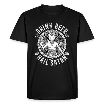 Hail Satan T-Shirt Halloween Beer Satanist - Men's Premium Organic T-Shirt - black - Front - Nico (187cm)
