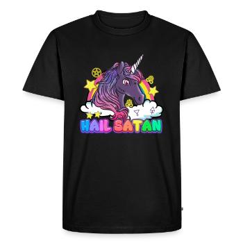 Je vous salue Satan licorne arc-en-ciel diable Halloween - T-shirt Premium bio Homme - noir - Devant - Nico (187cm)
