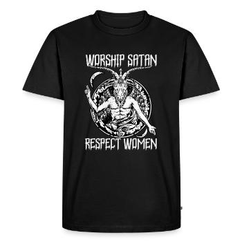 Satanic Baphomet - Worship Satan Respect Women - T-shirt Premium bio Homme - noir - Devant - Nico (187cm)