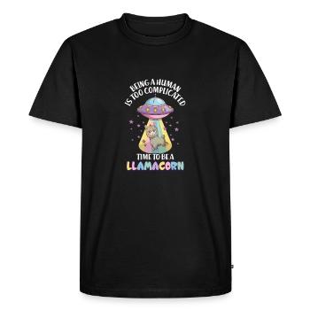 Being human is too complicated - Funny Llamacorn - Men's Premium Organic T-Shirt - black - Front - Nico (187cm)