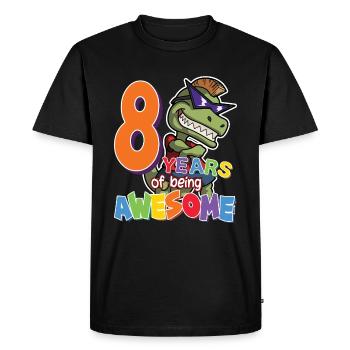 8th Birthday Gift For Boys, Dino Dinosaur, 8 Years - Men's Premium Organic T-Shirt - black - Front - Nico (187cm)