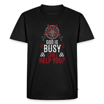 God Is Busy Can I Help You ? - Baphomet Occult - T-shirt Premium bio Homme - noir - Devant - Nico (187cm)