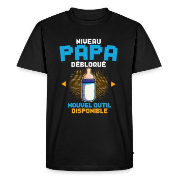 Niveau Papa Annonce Grossesse Futur Père Gamer - T-shirt Premium bio Homme - noir - Devant - Nico (187cm)