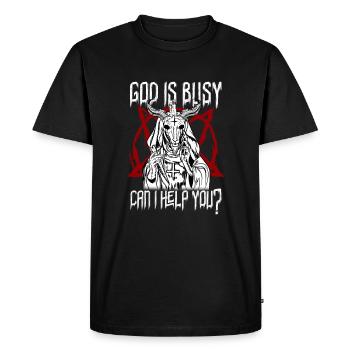 Dieu est occupé Puis-je vous aider ? Baphomet Occulte - T-shirt Premium bio Homme - noir - Devant - Nico (187cm)