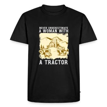 Ne sous-estimez jamais une femme avec un tracteur - T-shirt Premium bio Homme - noir - Devant - Nico (187cm)