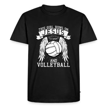 Cette fille court sur Jésus et le volleyball - T-shirt Premium bio Homme - noir - Devant - Nico (187cm)