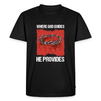 Where God Guides He Provides I Jesus Bible Verse - Men's Premium Organic T-Shirt - black - Front - Nico (187cm)