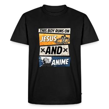 This Boy Runs On Jesus And Anime I kawaii chibi - Men's Premium Organic T-Shirt - black - Front - Nico (187cm)