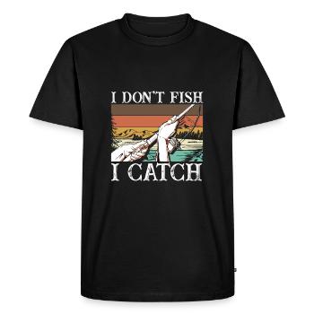 Je ne pêche pas J’attrape Je pêche à la mouche Drôle - T-shirt Premium bio Homme - noir - Devant - Nico (187cm)