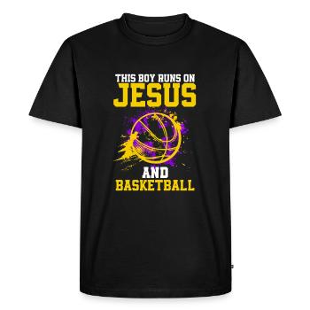CE GARÇON COURT SUR JÉSUS ET LE BASKET-BALL - T-shirt Premium bio Homme - noir - Devant - Nico (187cm)