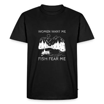 Les femmes veulent que je pêche peur moi je pêche drôle - T-shirt Premium bio Homme - noir - Devant - Nico (187cm)