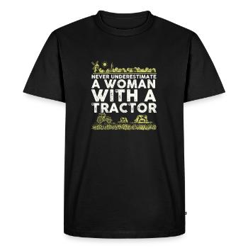 Ne sous-estimez jamais une femme avec un tracteur - T-shirt Premium bio Homme - noir - Devant - Nico (187cm)