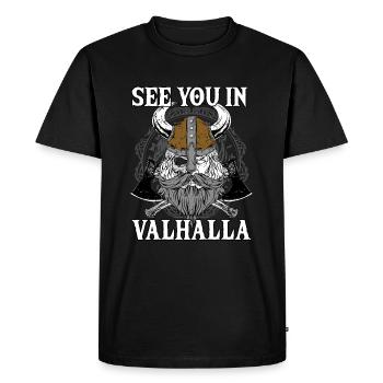 Rendez-vous au Valhalla I Viking Warrior I Mythologie - T-shirt Premium bio Homme - noir - Devant - Nico (187cm)