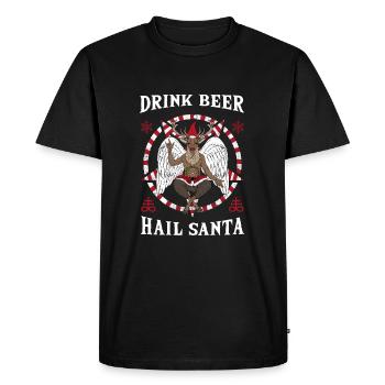 Drink Beer Hail Santa I Baphomet Death Metal - Men's Premium Organic T-Shirt - black - Front - Nico (187cm)