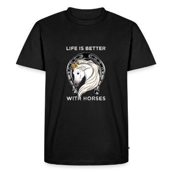 CROWNEDHORSE2LIFEISBETTERWITHHORSE - Men's Premium Organic T-Shirt - black - Front - Nico (187cm)