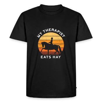 HORSERIDERSUNSETMYTHERAPISTEATSHAY - Men's Premium Organic T-Shirt - black - Front - Nico (187cm)